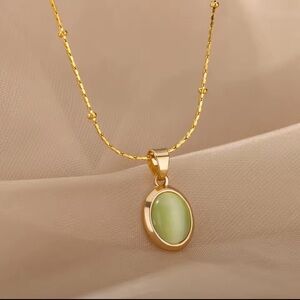 18K Gold Necklace Stainless Steel Opal Oval Pendant Necklace
